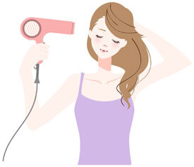 髪を乾かす女性のイラスト